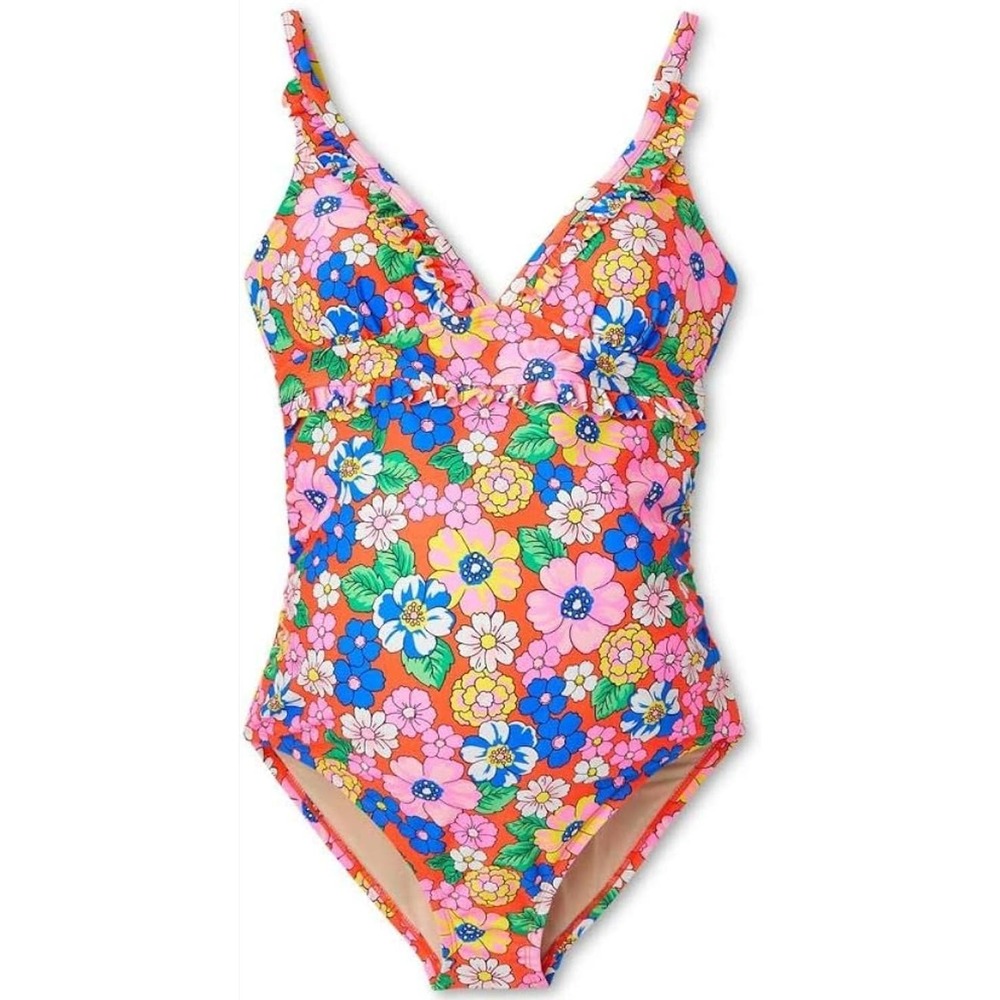 Isabel Maternity Ruffle Neck One Piece Maternity Swimsuit, Size XL, EUC